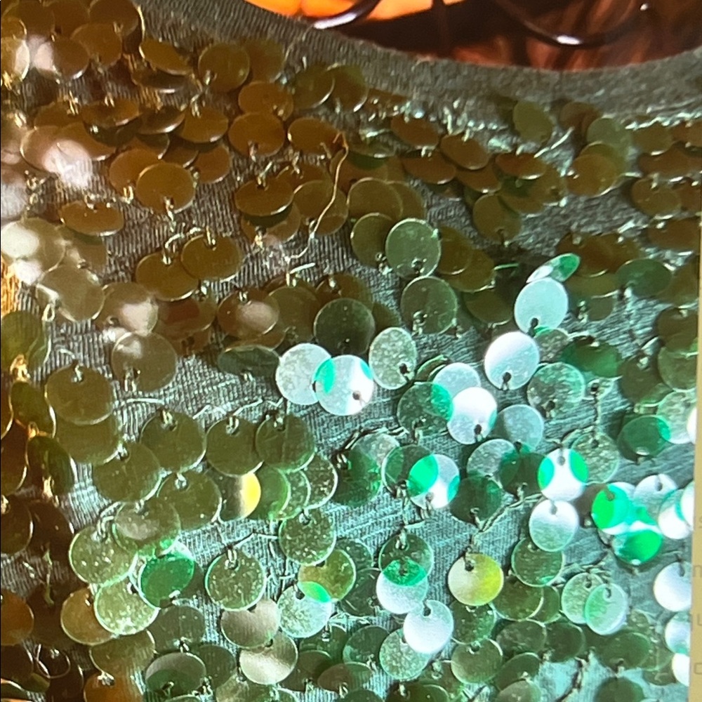 👚 (Ann Taylor) Loft Large Sequin T-Shirt Blouse - Emerald Green - Sz Large - Picture 2 of 6